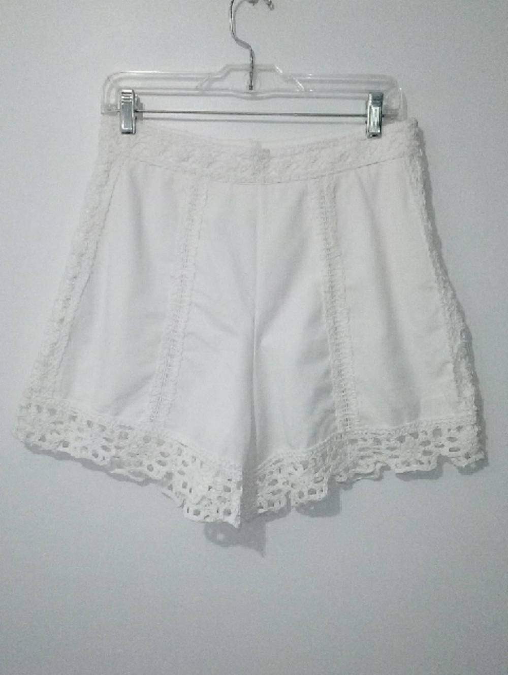Women's White Crochet Trim Shorts